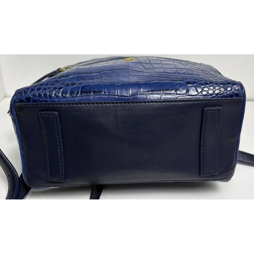 Tory Burch Navy Blue Croc Embossed Leather Backpack City Shoulder Bag Old Money